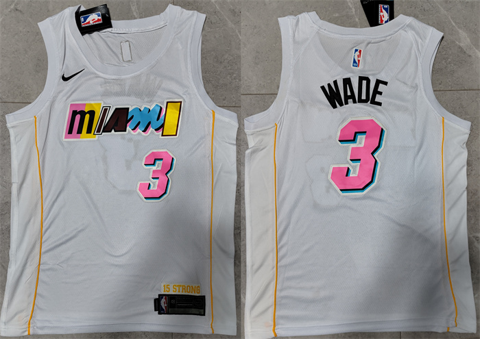 Men's Miami Heat #3 Dwyane Wade 2022/23 White City Edition Stitched Jersey